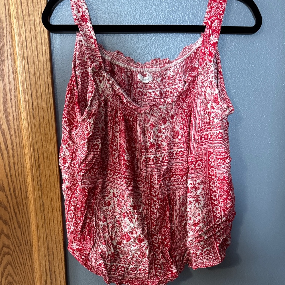 Maurices Red and White Patterned Blouse